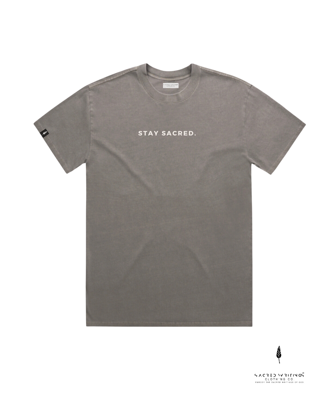 Mens Stay Sacred Embroidered Oversized T-Shirt - Faded Grey