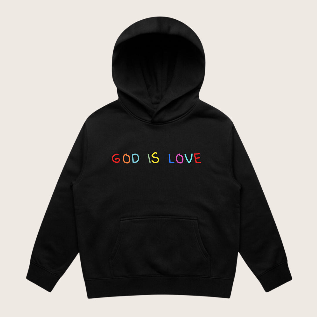 Kids God is Love Embroidered Hoodie - Black