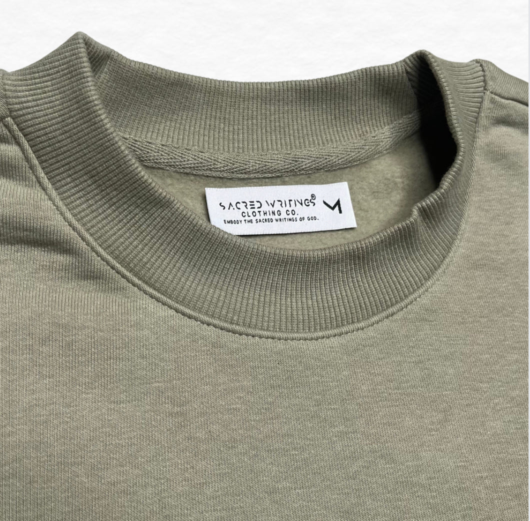 Mens Just Sacred Embroidered Crew Oversized - Eucalyptus