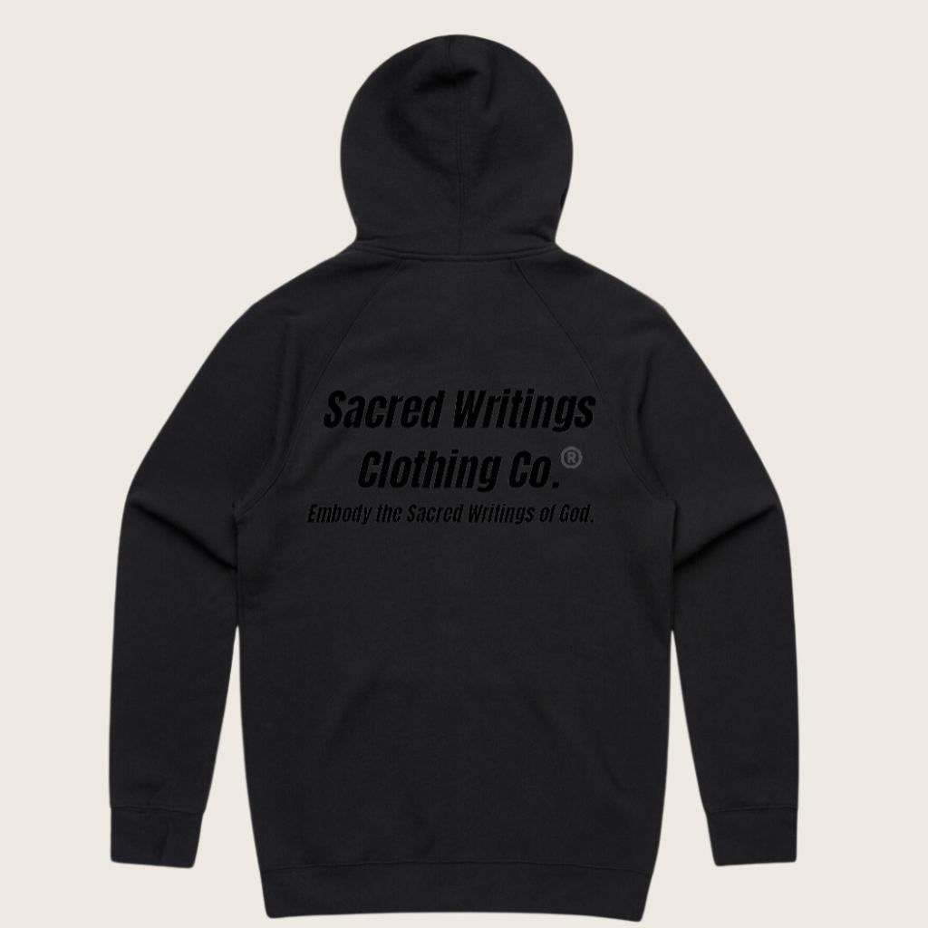 Mens Sacred Writings Embroidered Zip Hoodie - Black