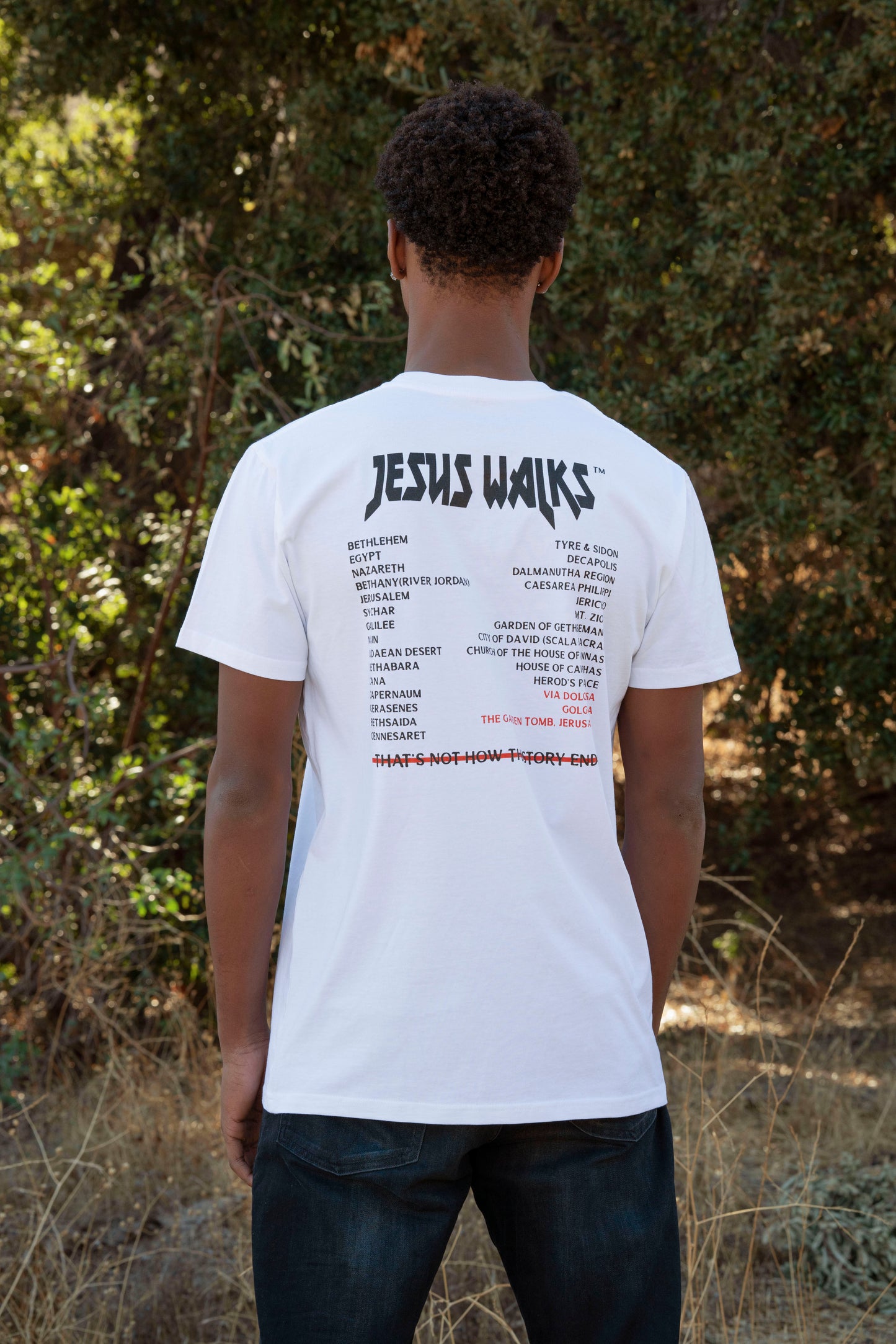 JESUS WALKS WHITE TEE