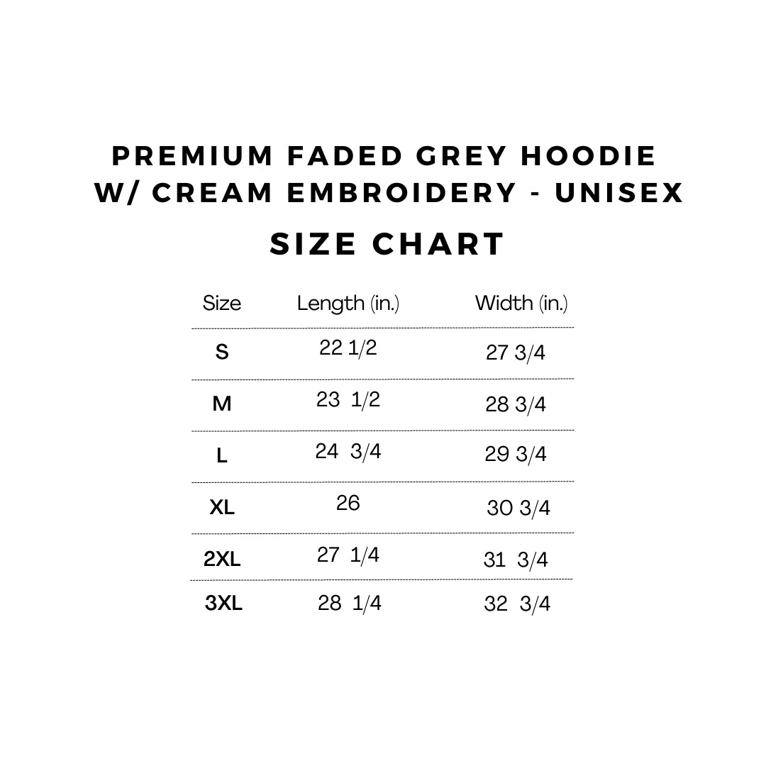 Premium Faded Grey Hoodie w/ Cream embroidery - UNISEX