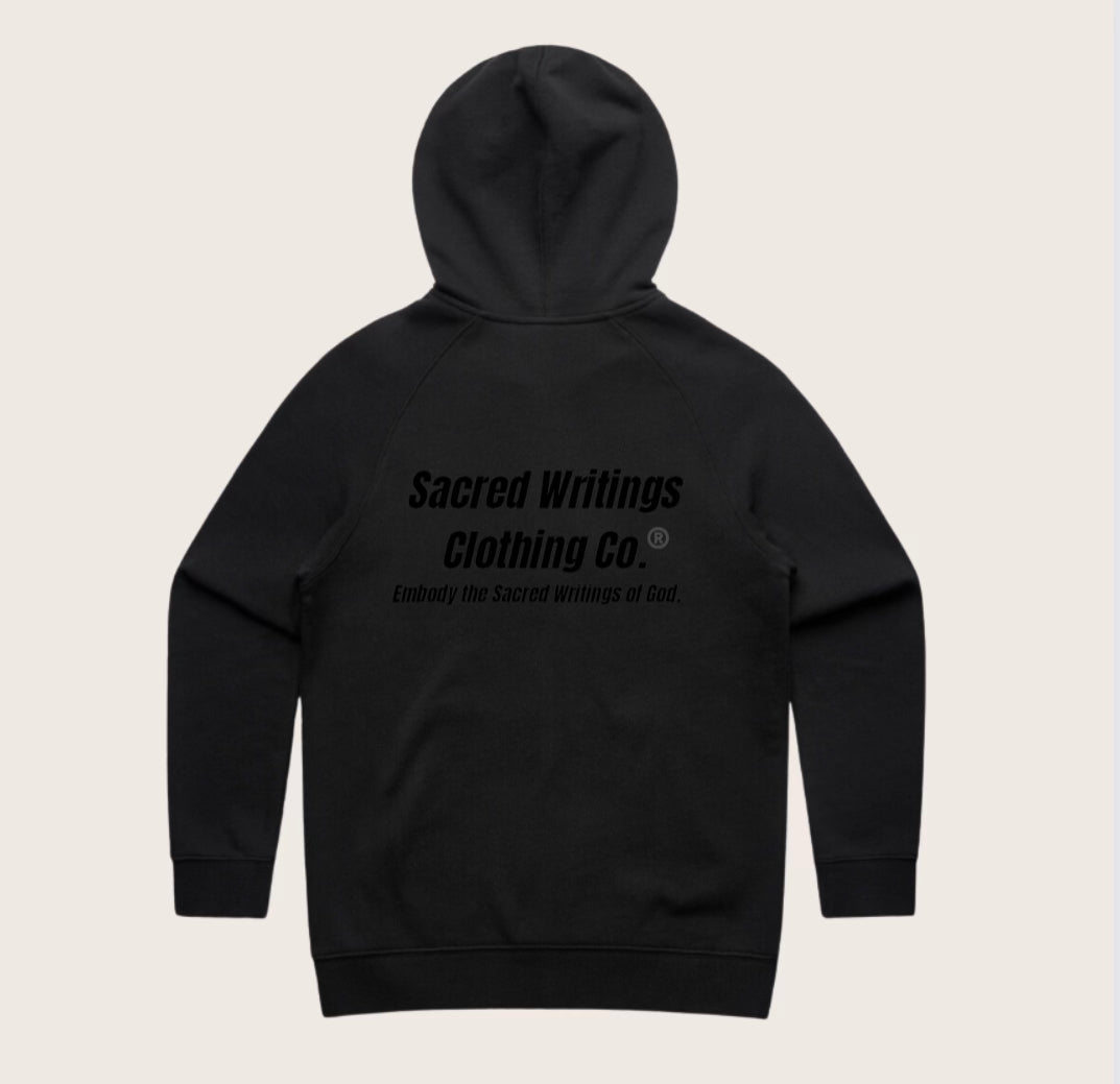 Womens Sacred Writings Zip Hoodie - Black